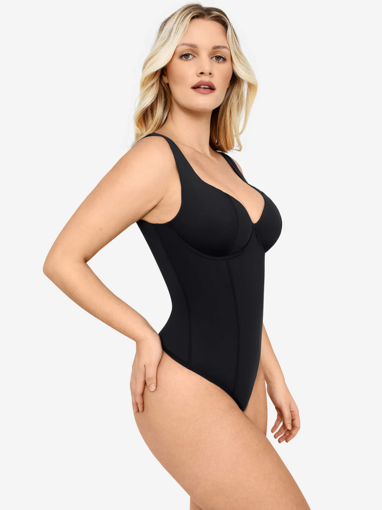 Feelingirl Full Body Wide Strap V-Neck Bodysuit
